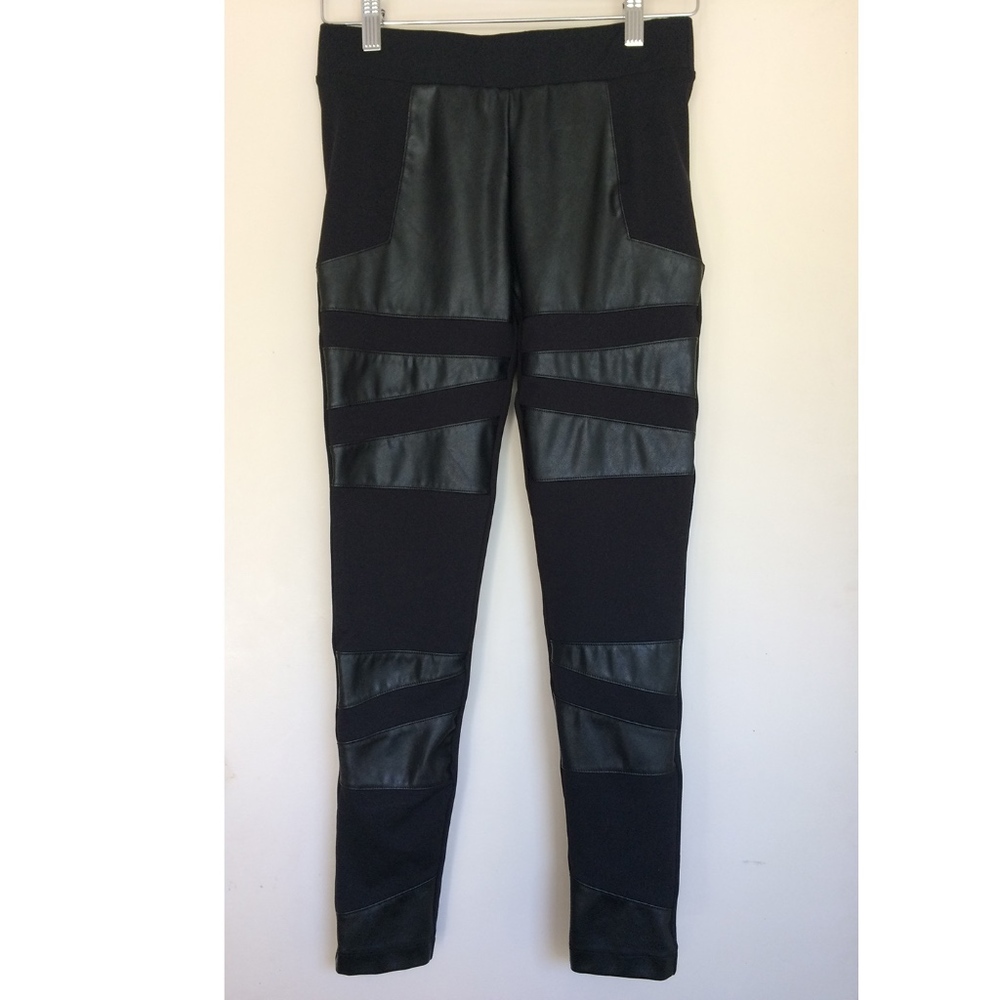 bebe Faux Leather Stripe Leggings S/P